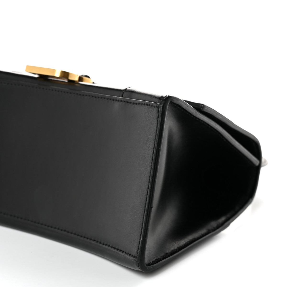 Shiny Box Calfskin Small Hourglass Top Handle Bag Black
