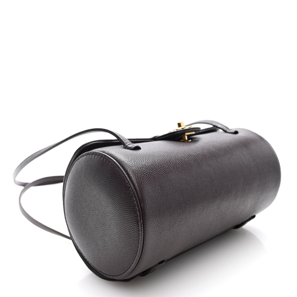 Shiny Caviar Preppy Coco Small Bowling Bag Black