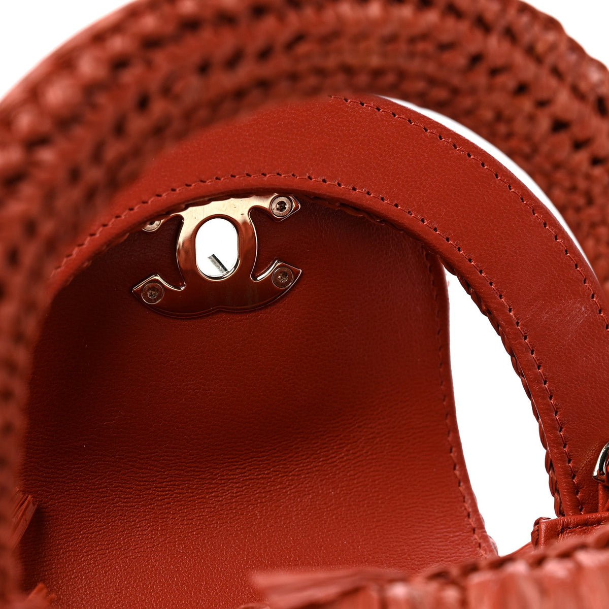 Raffia Fringe Nano Kelly Shopper Red