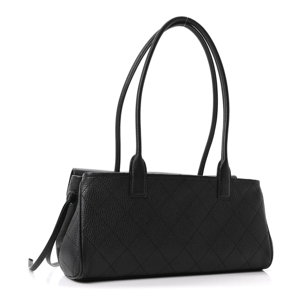 Grained Calfskin Stitched Urban Essentials Small Shopping Bag Black