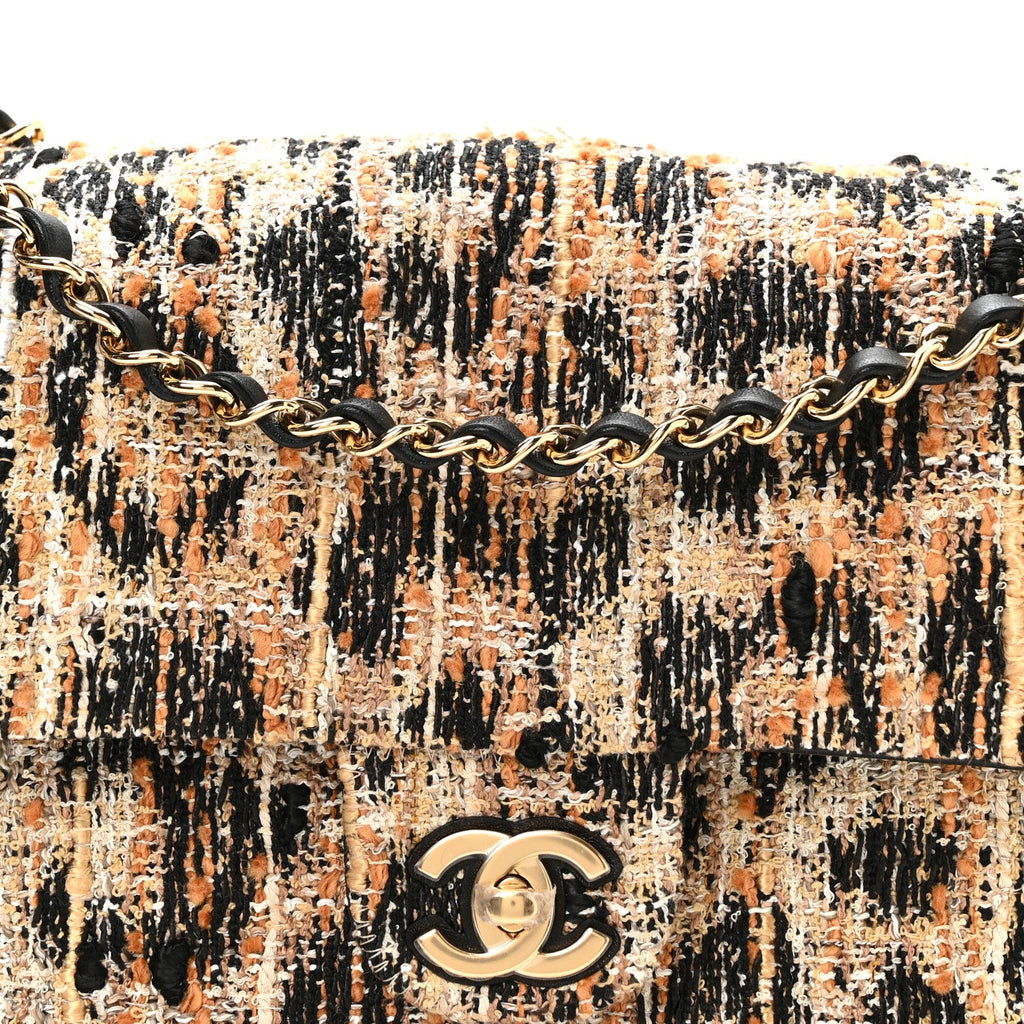 Tweed Mixed Fibers Leopard Print Small Souplissimo Maxi Flap Brown Black White