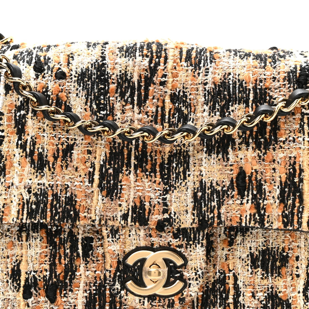 Tweed Mixed Fibers Leopard Print Small Souplissimo Maxi Flap Brown Black White