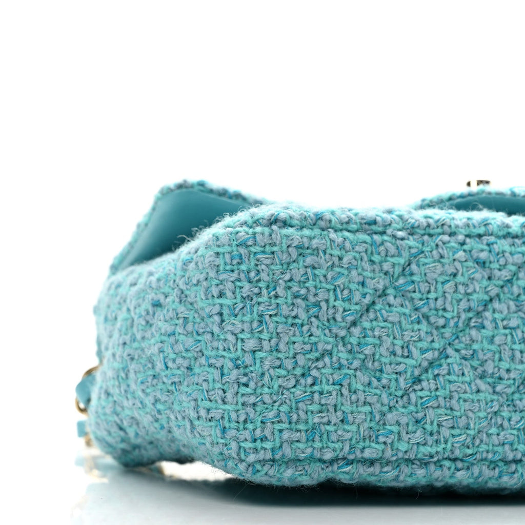 Wool Tweed Quilted Mini Rectangular Flap Turquoise Light Blue