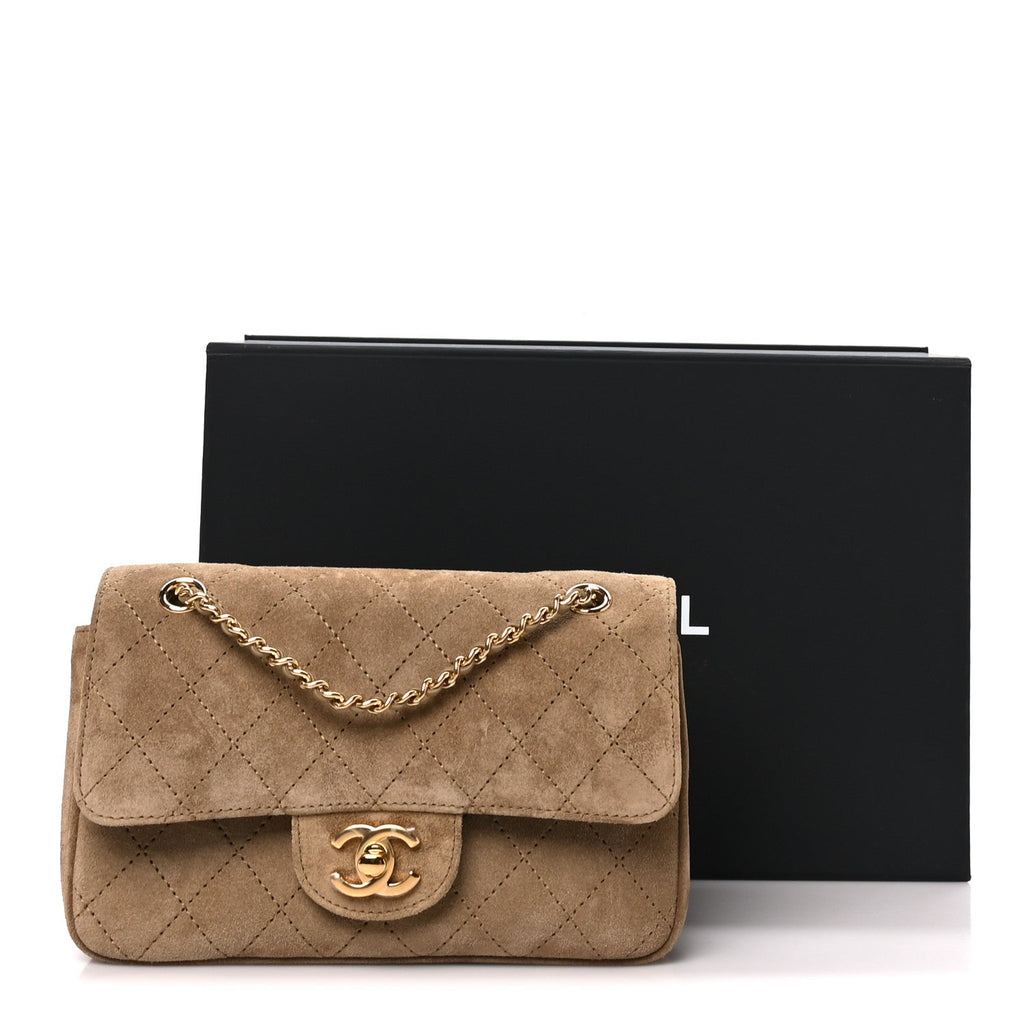 Suede Calfskin Mini Souplissimo Flap Dark Beige