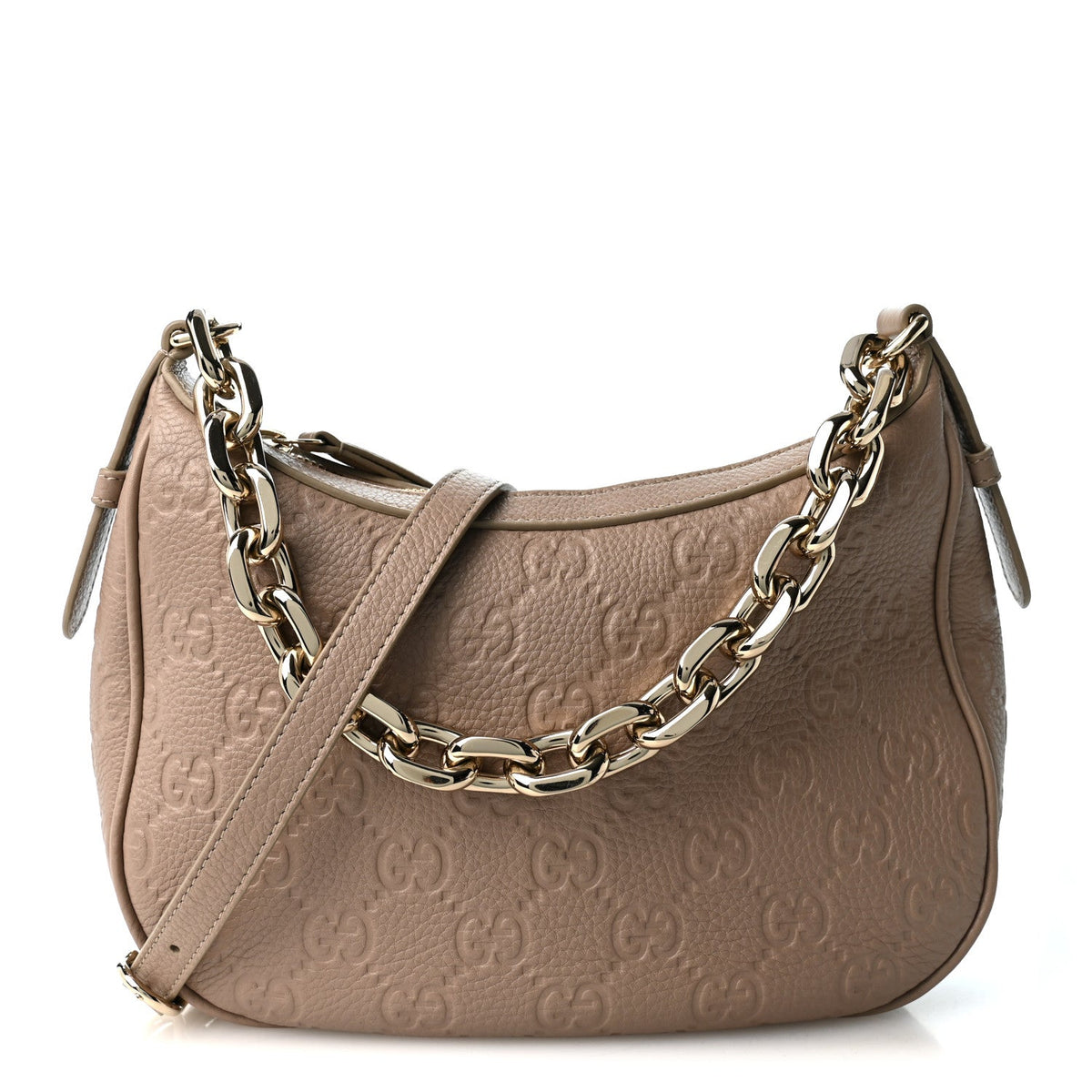 GG Grainy Calfskin Emblem Medium Half Moon Shoulder Bag Taupe