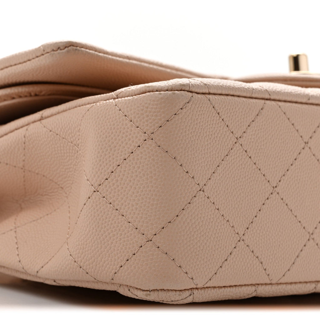 Caviar Quilted Medium Double Flap Light Beige