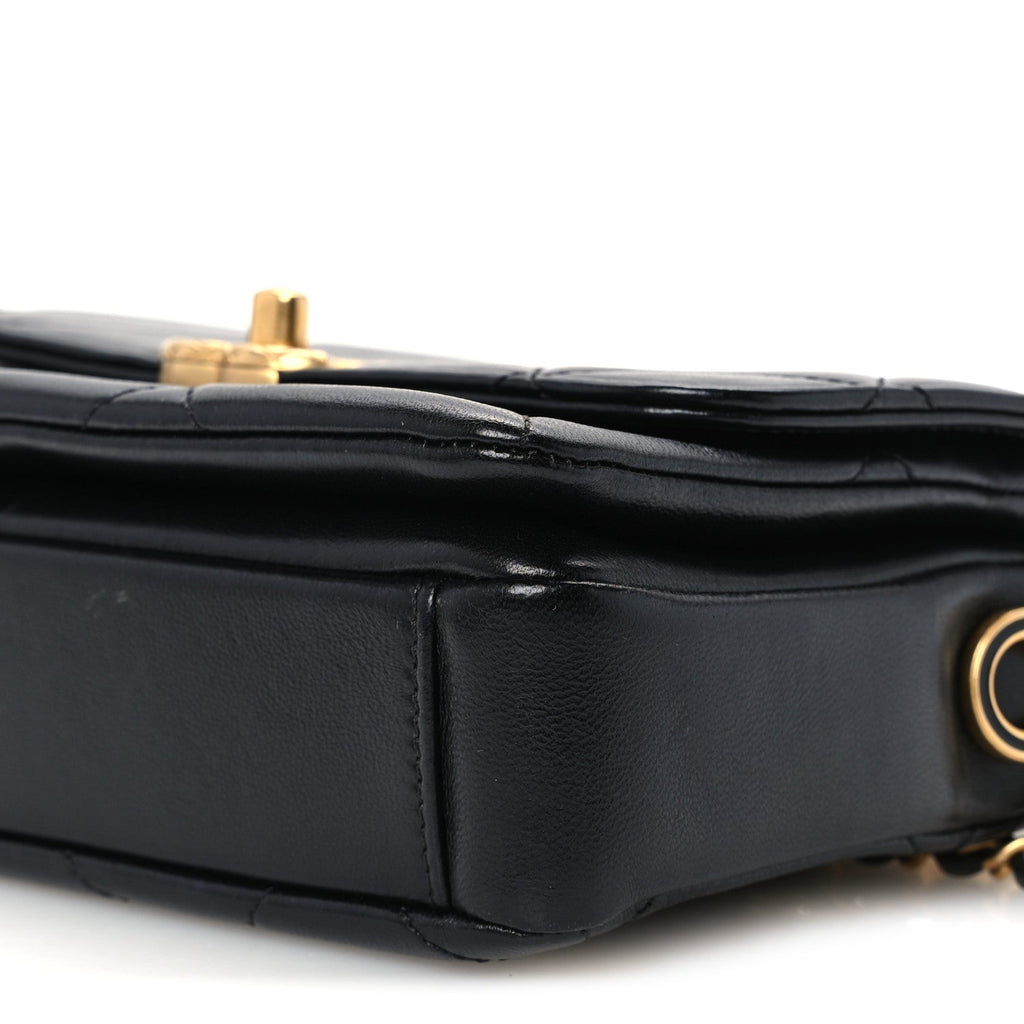 Lambskin Quilted Enamel Chain Logo Mini Flap Black