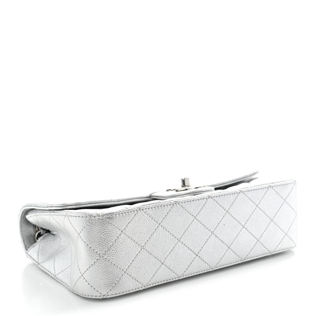 Metallic Caviar Quilted Medium CC Slide Flap Silver