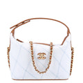 Denim Calfskin Quilted Coco Beach Top Handle Long Vanity Blue Brown