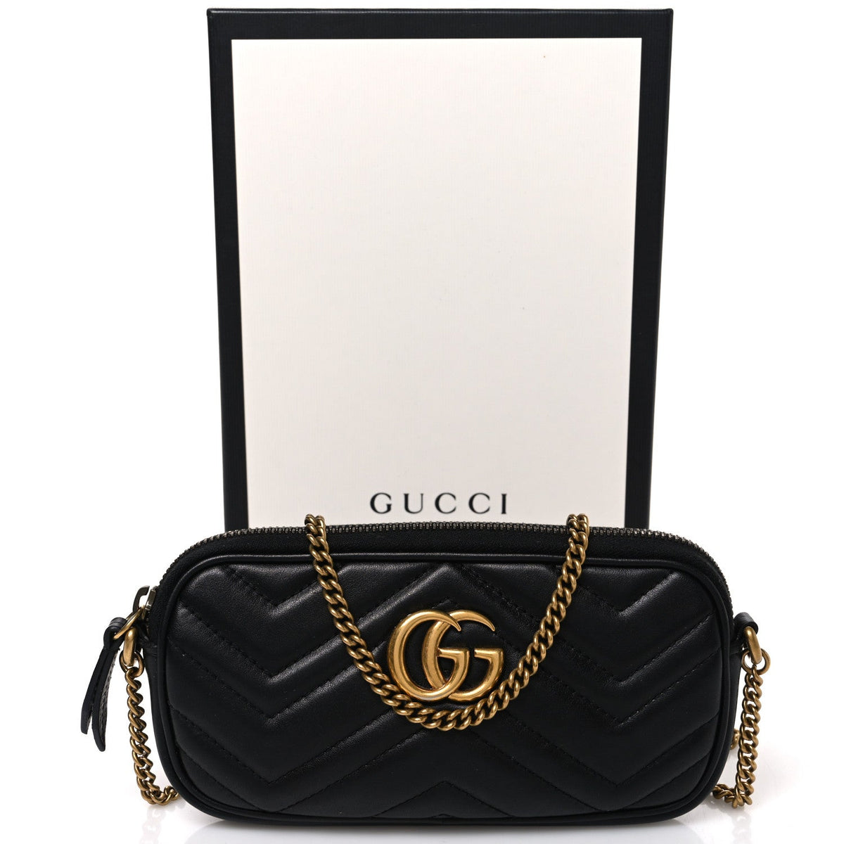 Calfskin Matelasse Mini GG Marmont Chain Crossbody Bag Black