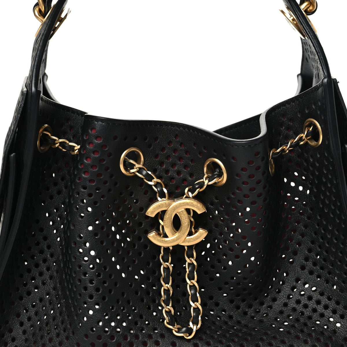 Perforated Calfskin Mini Chanel 25 Handbag Black