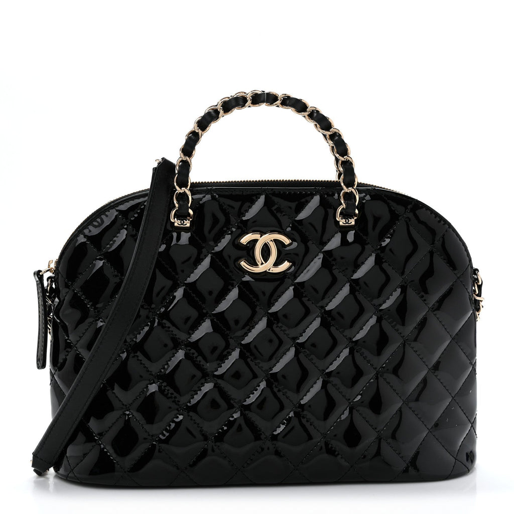 Patent Quilted Shiny Coco Small Shopping Bag Black