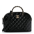 Patent Quilted Shiny Coco Small Shopping Bag Black