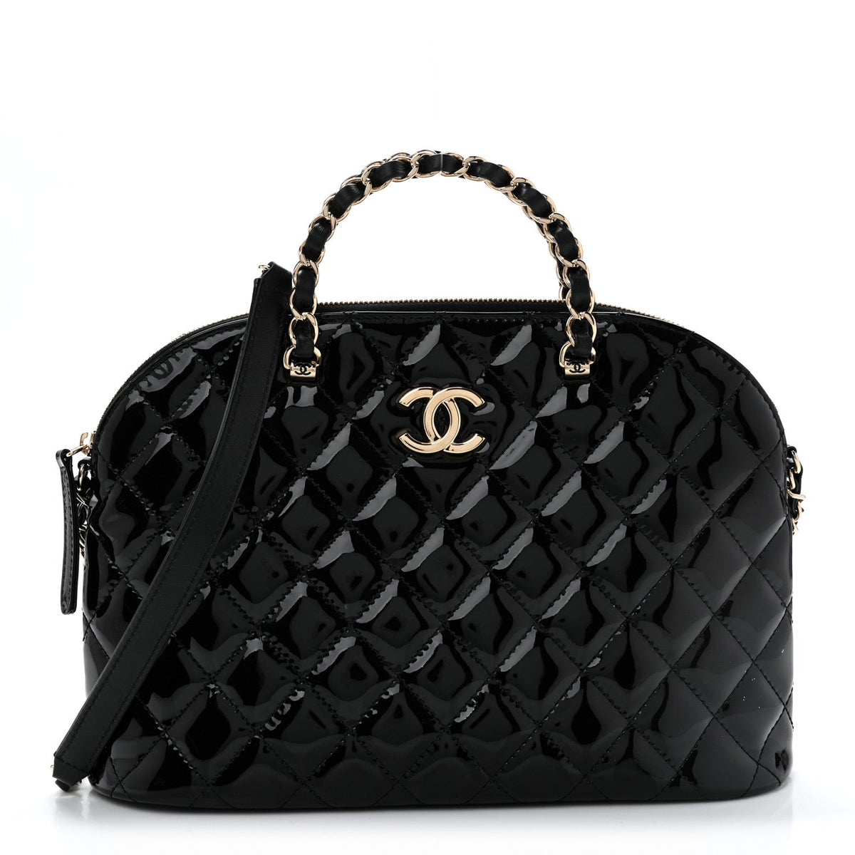 Patent Quilted Shiny Coco Small Shopping Bag Black