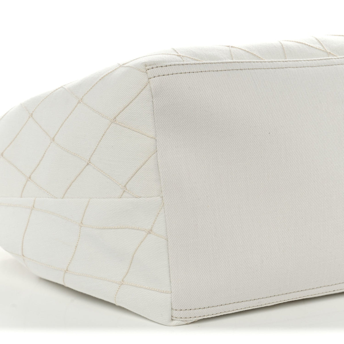 Denim Calfskin Quilted Coco Beach Small Shopping Tote White Black