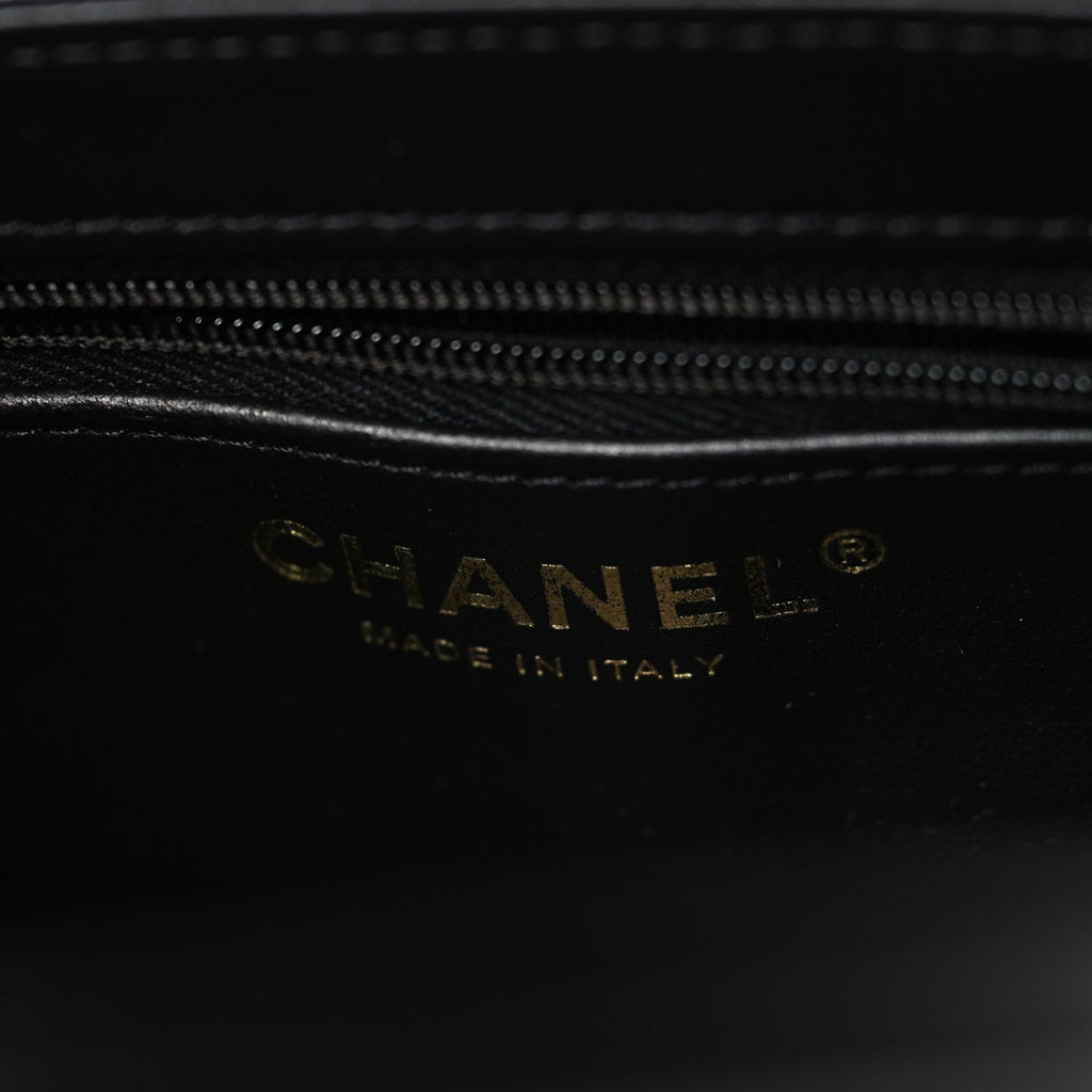 Shiny Aged Calfskin Quilted Nano Kelly Shopper Black