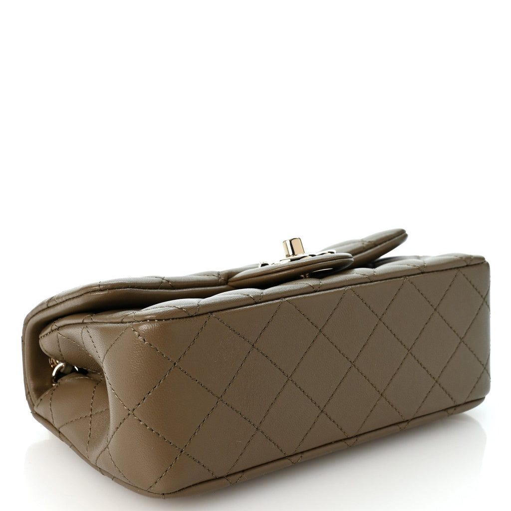 Lambskin Quilted Mini Rectangular CC Slide Flap Dark Khaki