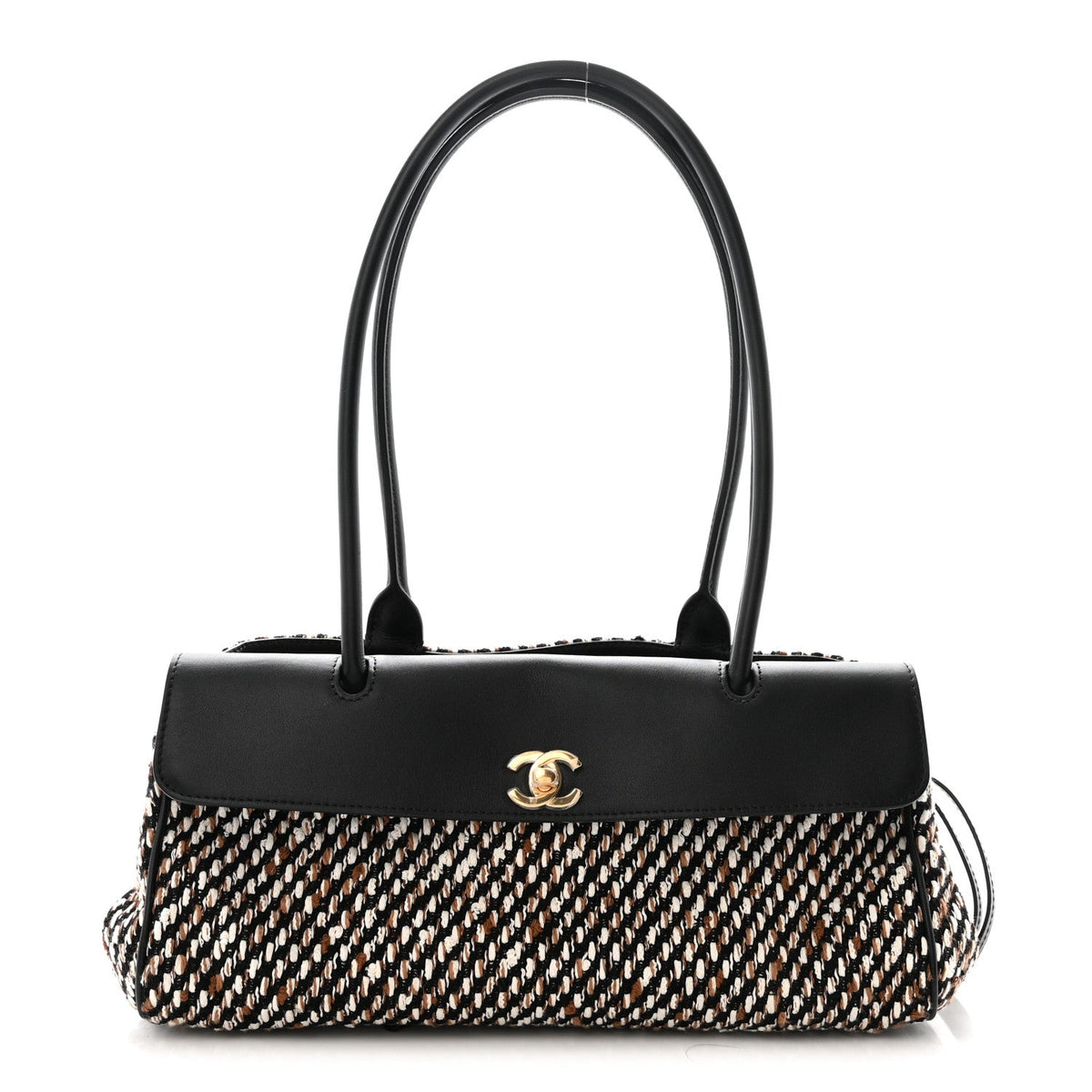 Tweed Calfskin Urban Essentials Small Shopping Bag Black Multicolor
