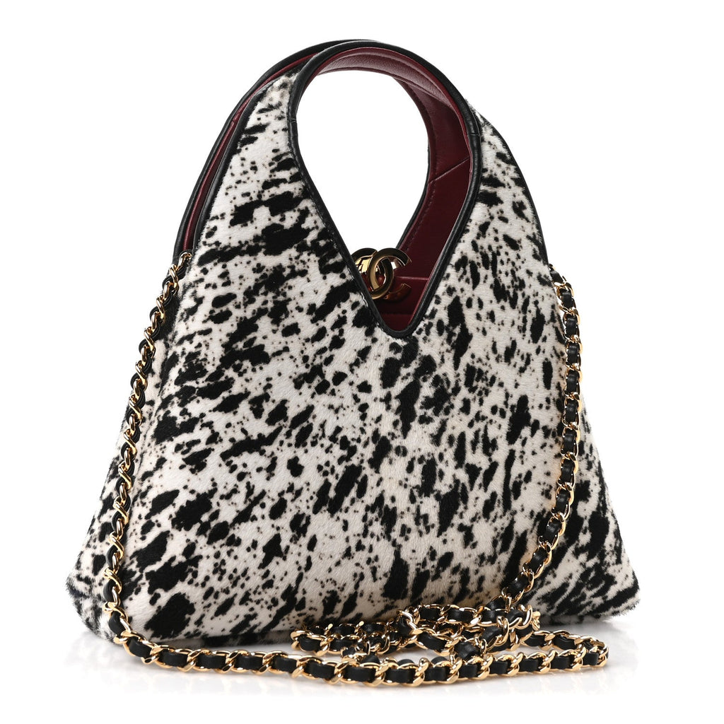 Pony Hair Printed Chic Lady Small Shopping Tote White Black