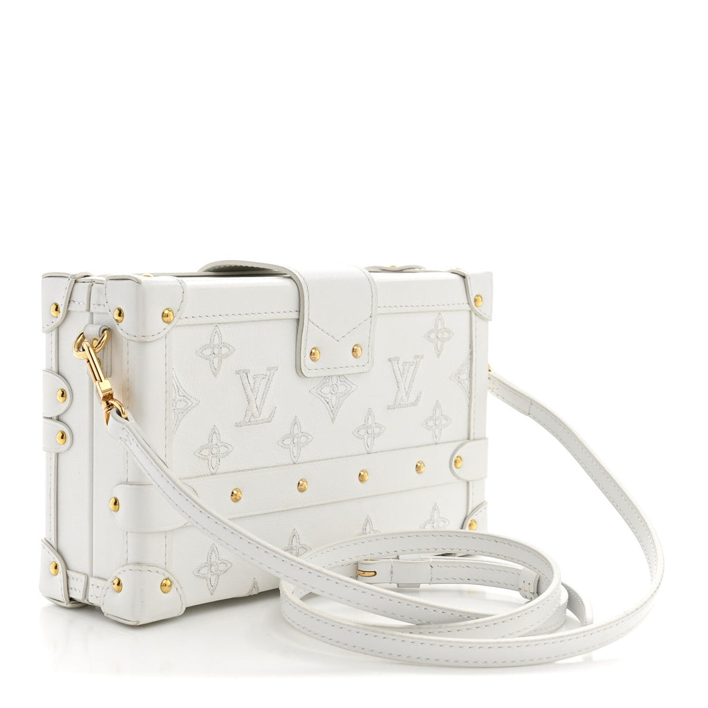 Calfskin Monogram Embroidered Petite Malle White