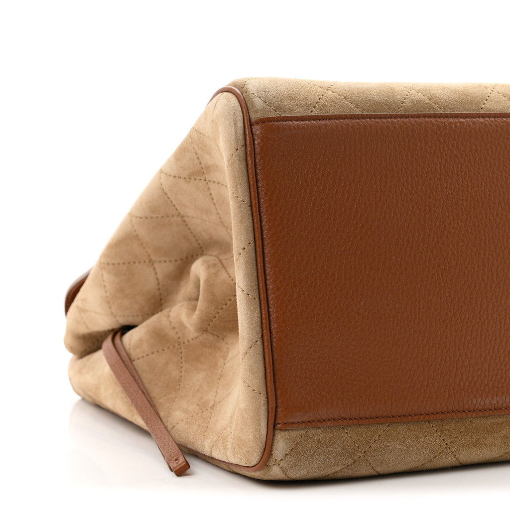 Grained Calfskin Suede Large Urban Essentials Shopping Bag Dark Beige Camel