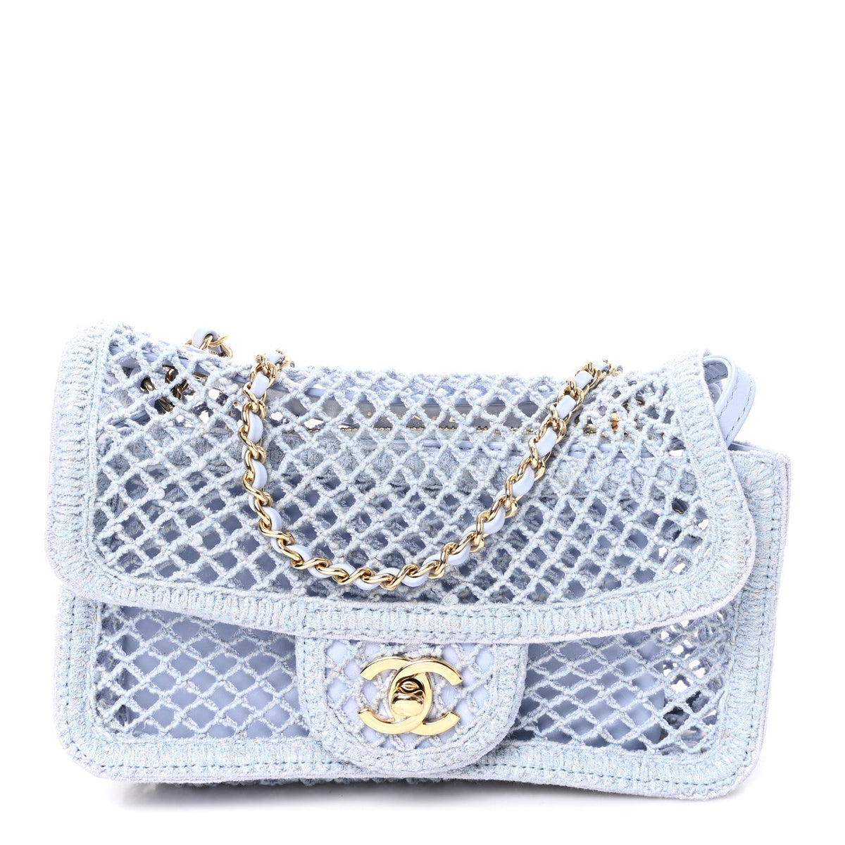Mesh Macrame Small Flap Bag  Light Blue