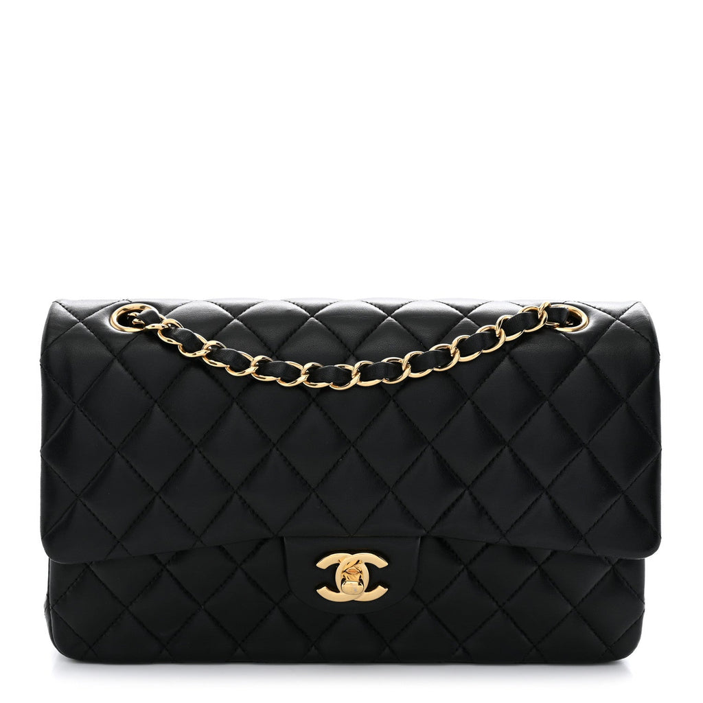 Lambskin Quilted Medium Double Flap Black