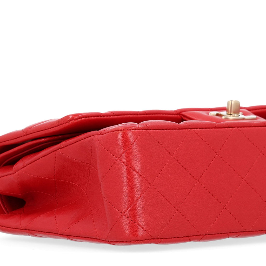 Lambskin Quilted Medium Double Flap Red