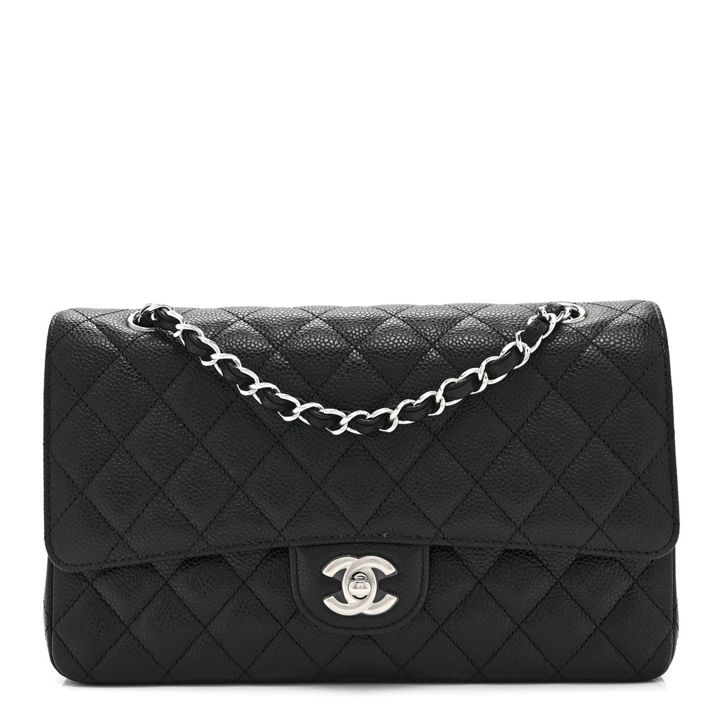 Caviar Quilted Medium Double Flap Black