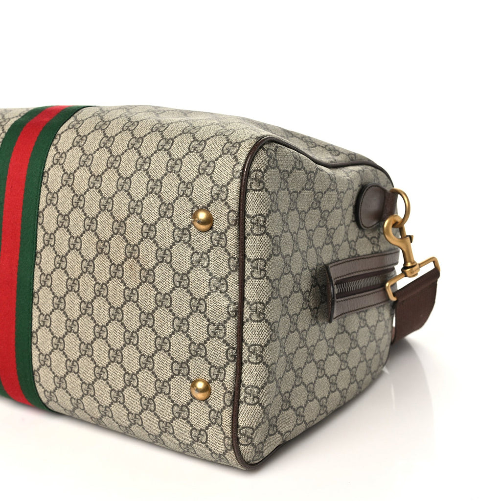 GG Supreme Monogram Textured Dollar Calfskin Web Medium Ophidia Carry-On Duffle Bag Beige Ebony New Acero