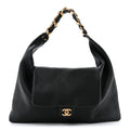 Shiny Calfskin Quilted Maxi Chain Hobo Black