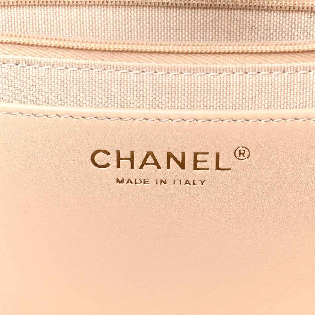 Caviar Stitched Pocket CC Large Tote Light Beige