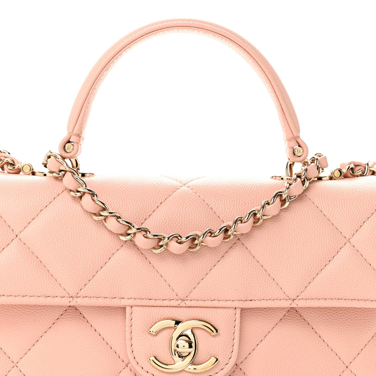 Caviar Quilted Mini Retro Twist Top Handle Flap Light Pink