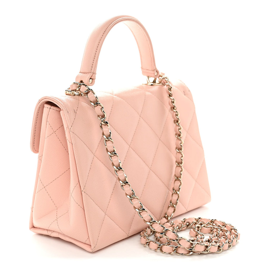 Caviar Quilted Mini Retro Twist Top Handle Flap Light Pink