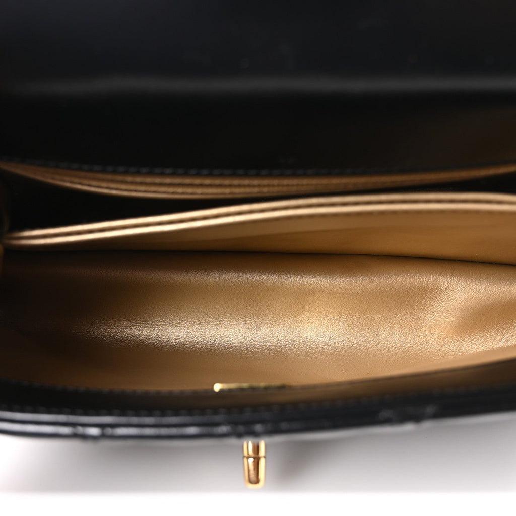 Shiny Calfskin Quilted Mini Coco Chain Gold Handle Flap Black