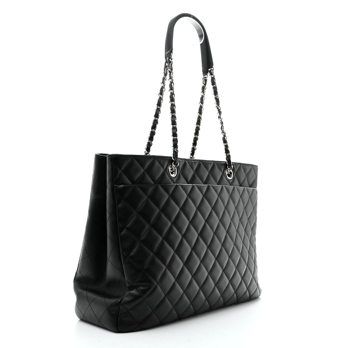 Calfskin Quilted Large Classic Shopping Tote  Black