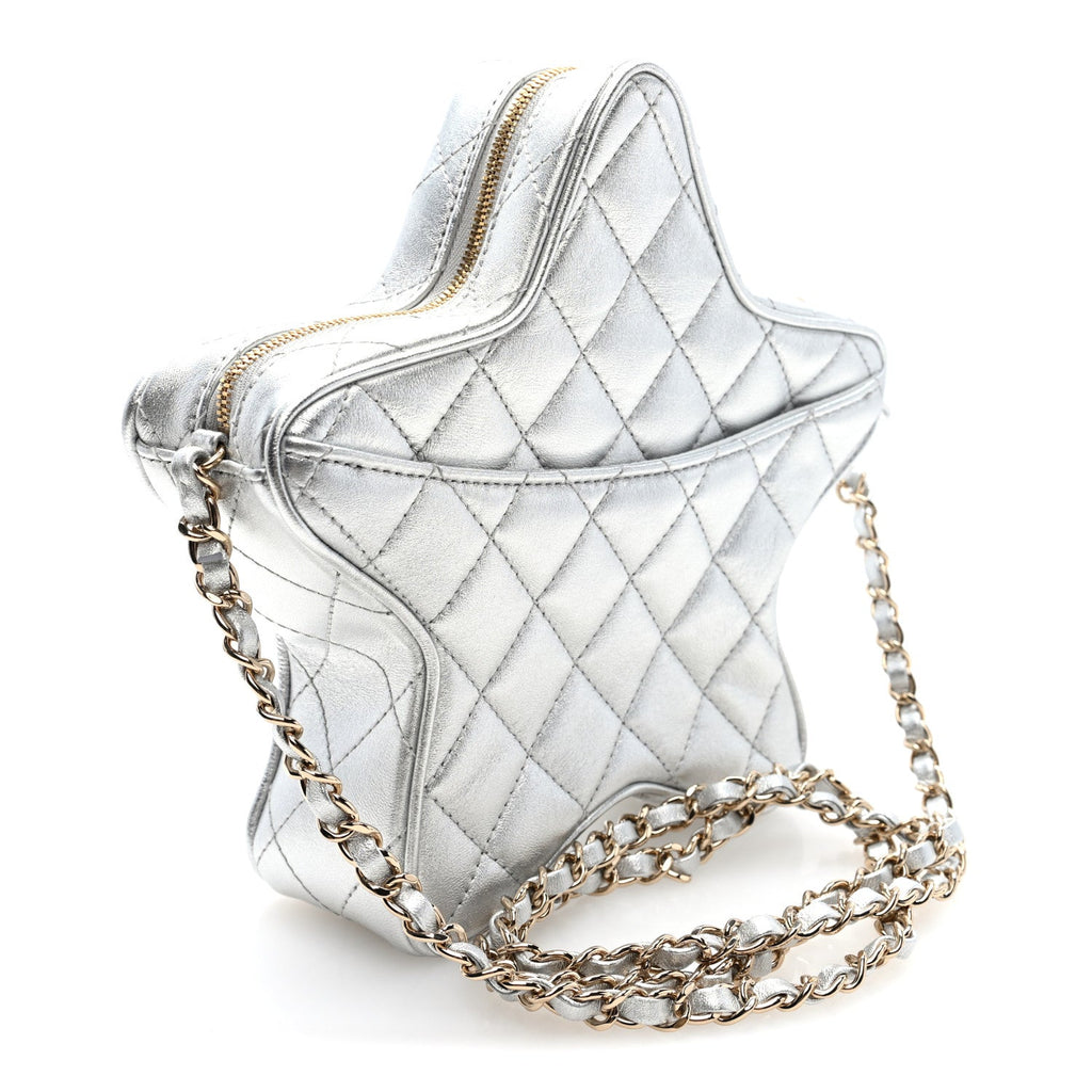 Metallic Lambskin Walk Of Fame Bag Silver