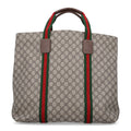 Tender GG Supreme Monogram Textured Dollar Calfskin Web Tote Beige Ebony New Acero