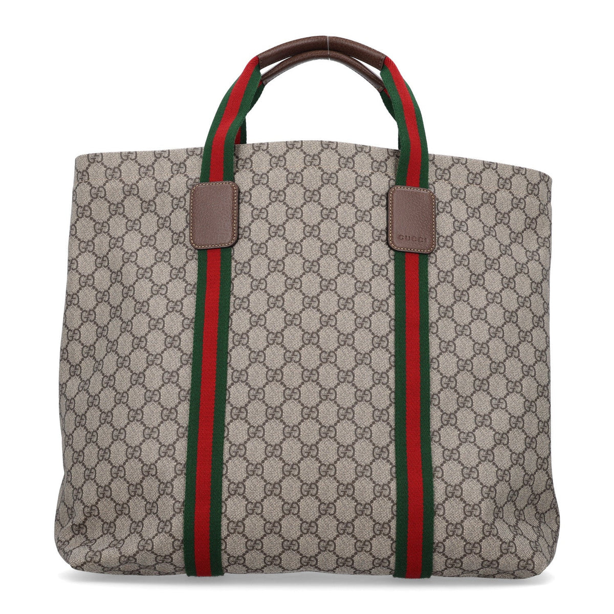 Tender GG Supreme Monogram Textured Dollar Calfskin Web Tote Beige Ebony New Acero