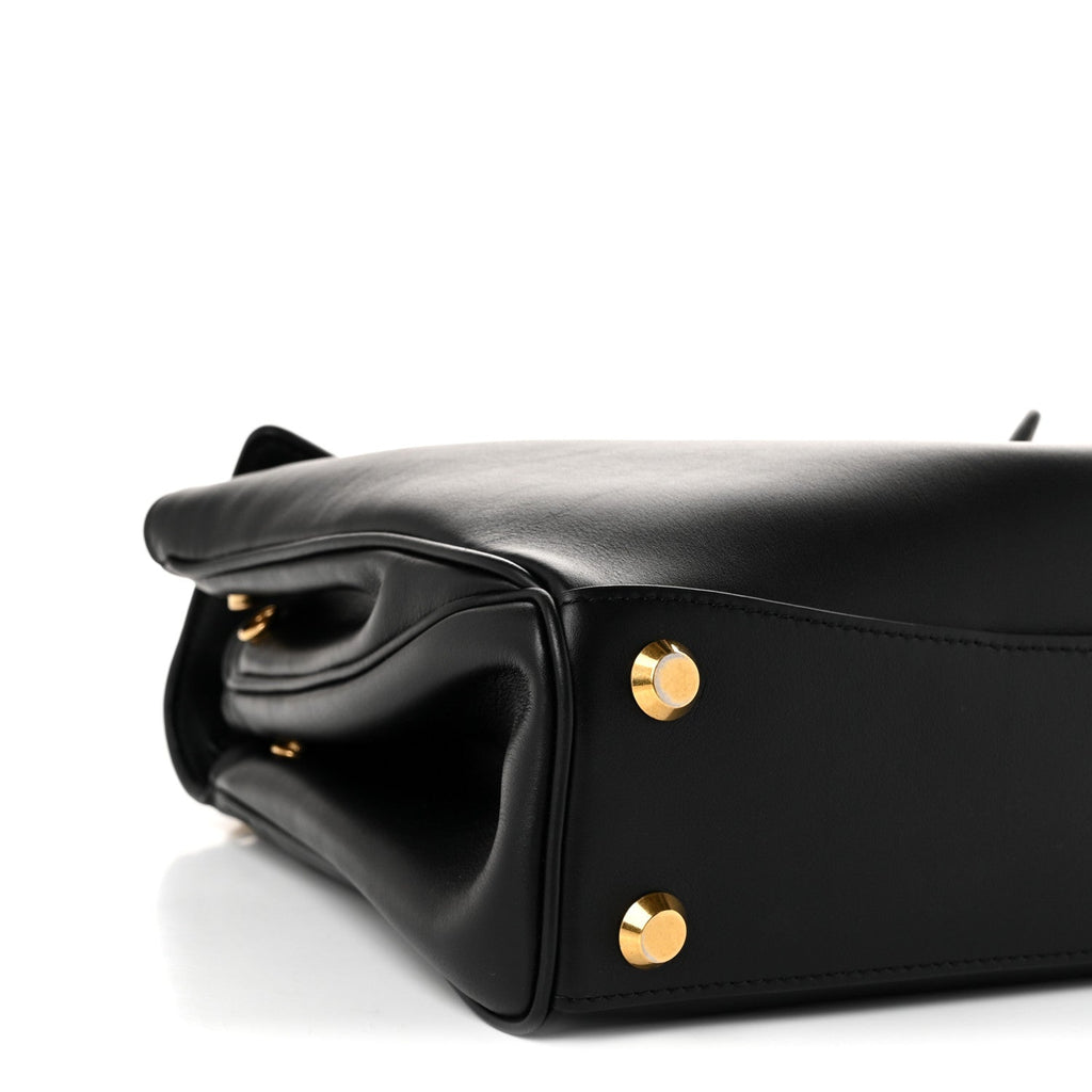 Natural Smooth Calfskin Medium Rodeo Top Handle Handbag Black