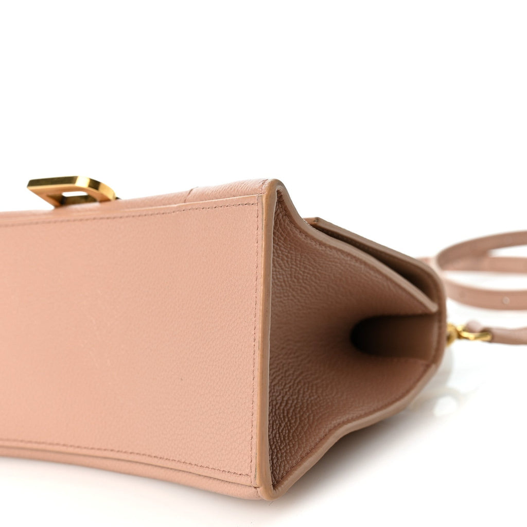 Grained Calfskin Small Hourglass Top Handle Bag Nude Beige
