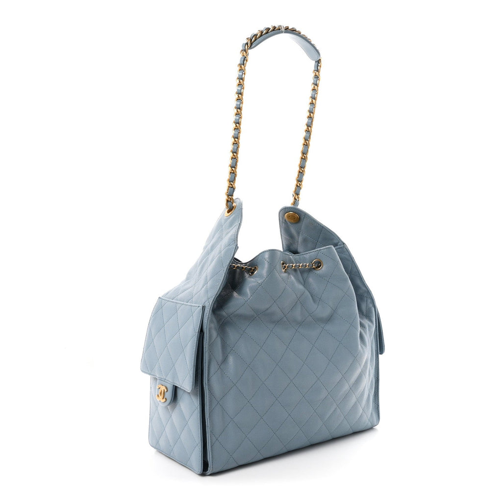 Caviar Quilted Medium Chanel 25 Handbag Blue