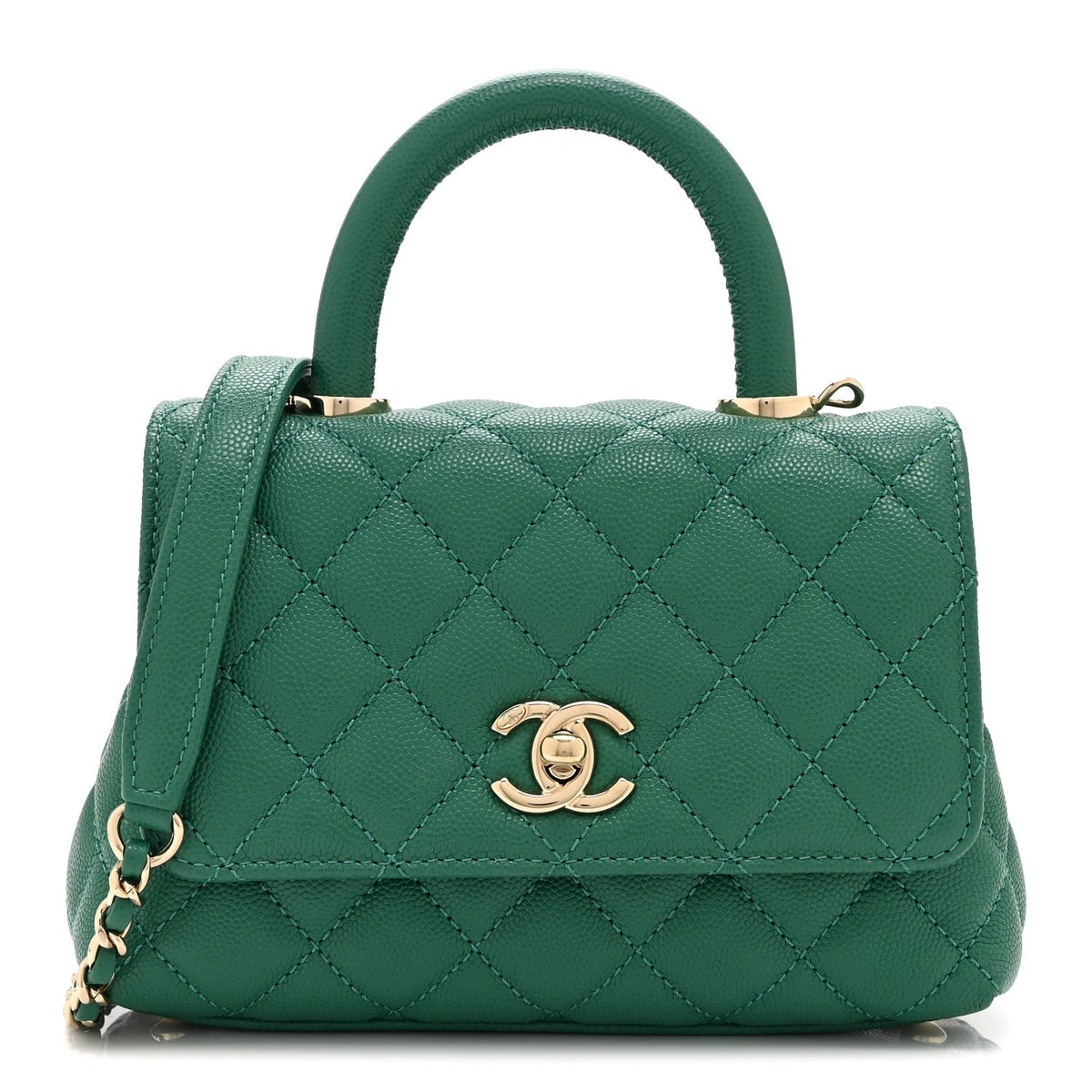 Caviar Quilted Extra Mini Coco Handle Flap Green
