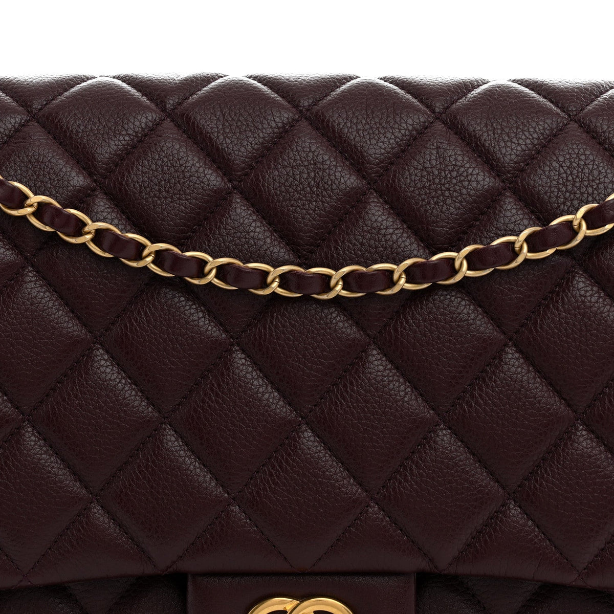 Grained Calfskin Quilted XXL Travel Flap Bag Burgundy