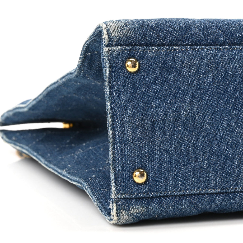 Denim Quilted CC Chain Tote Blue