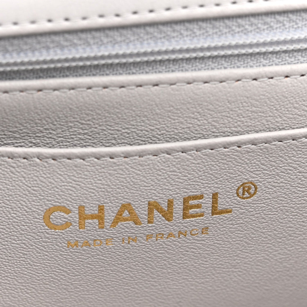 Lambskin Quilted Mini Top Handle Rectangular Flap Grey