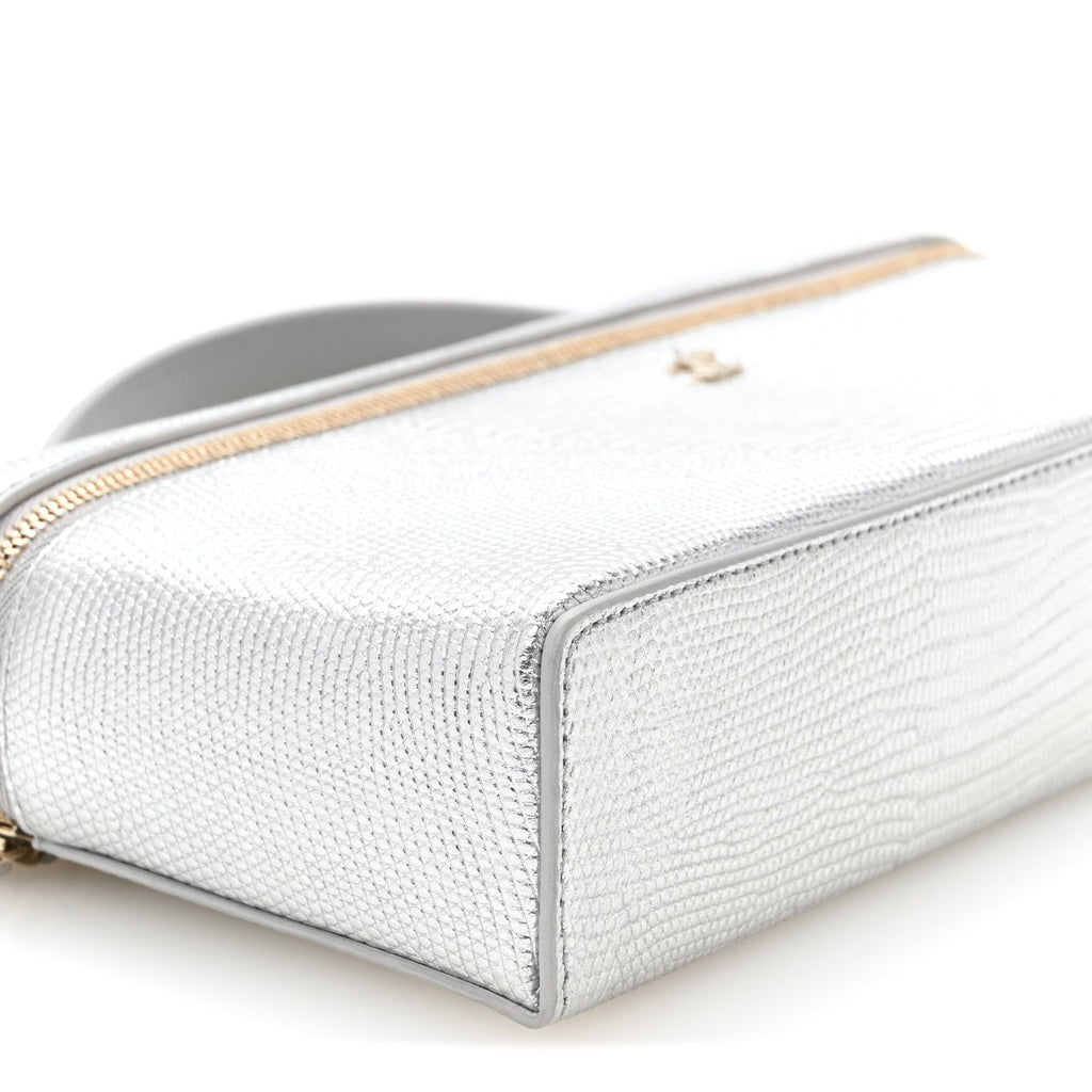 Lizard Embossed Calfskin Exoticoco Long Vanity With Chain Silvery