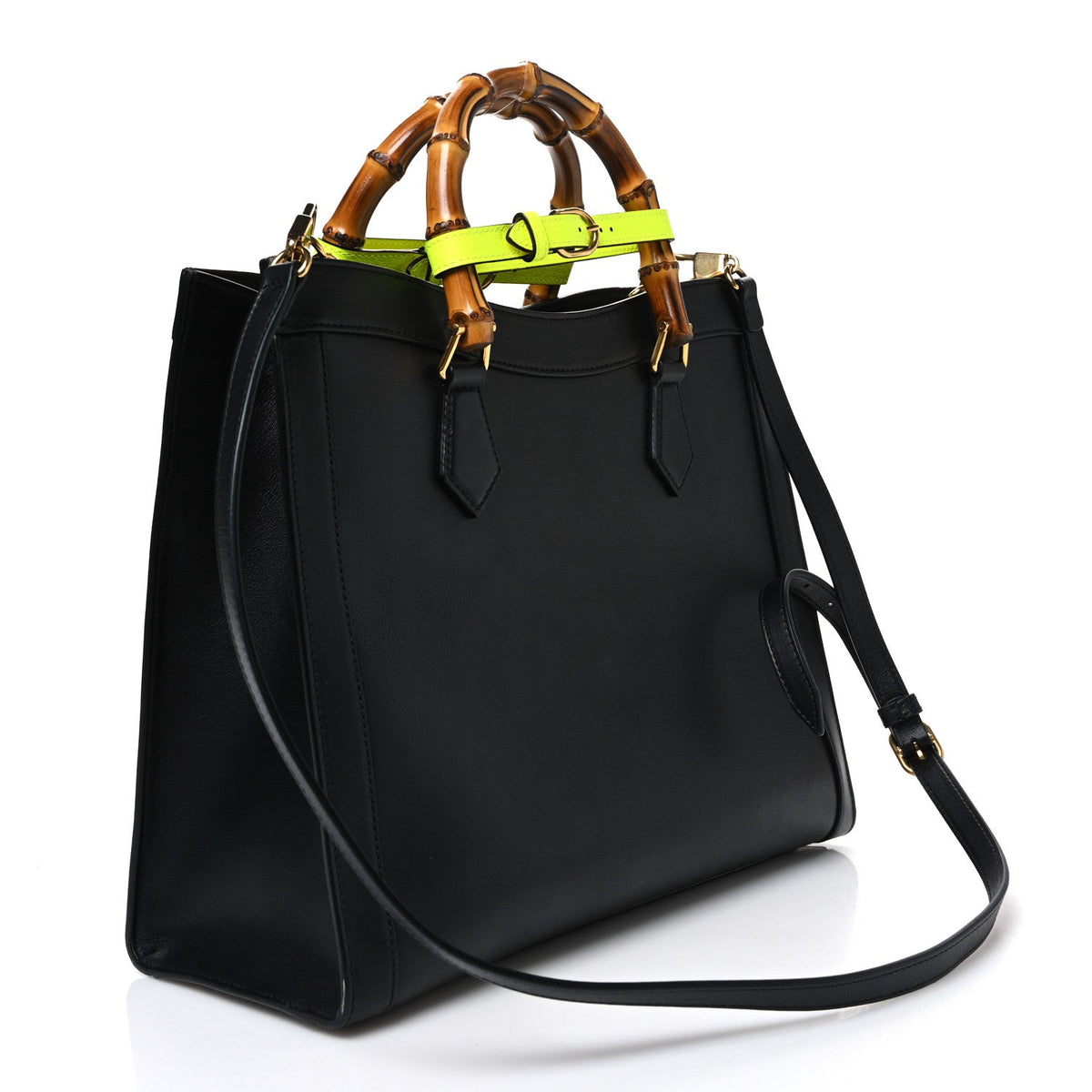 Calfskin Medium Diana Tote Bag Black Yellow Fluo