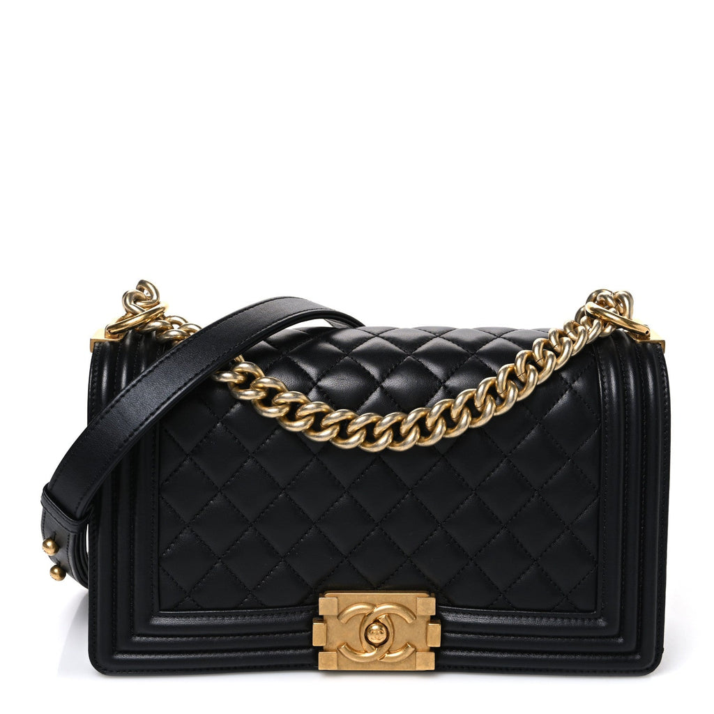 Lambskin Quilted Medium Boy Flap Black