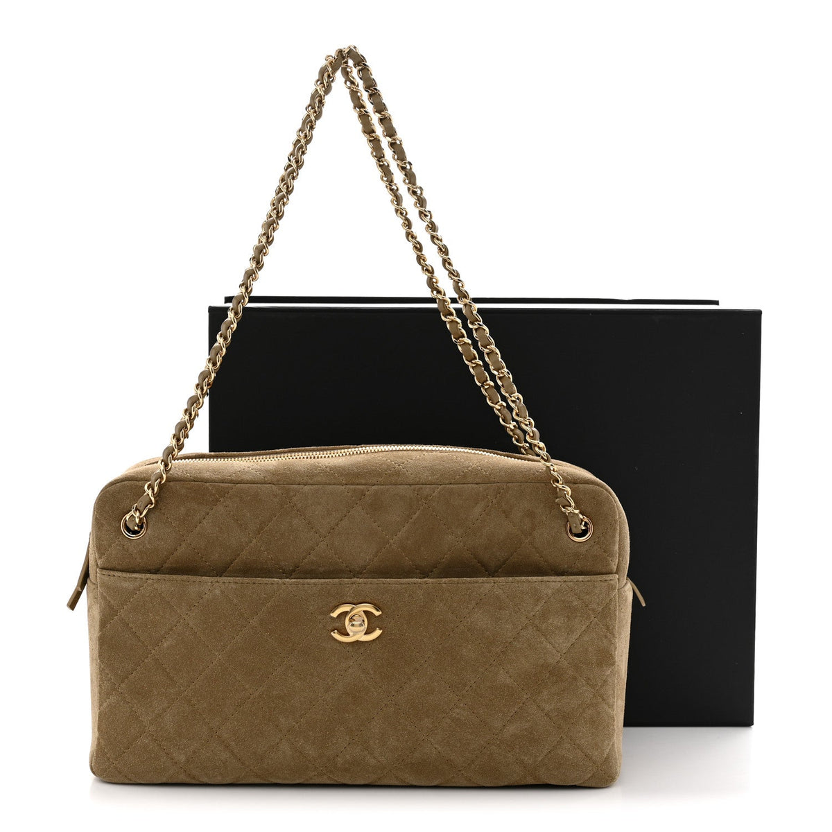 Suede Calfskin Quilted Camerissimo Camera Case Dark Beige